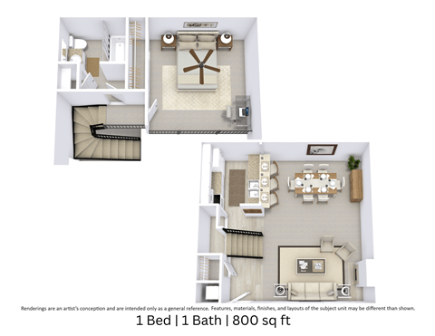 Floor plan for 1 bed, 1 bath, 800 sqft